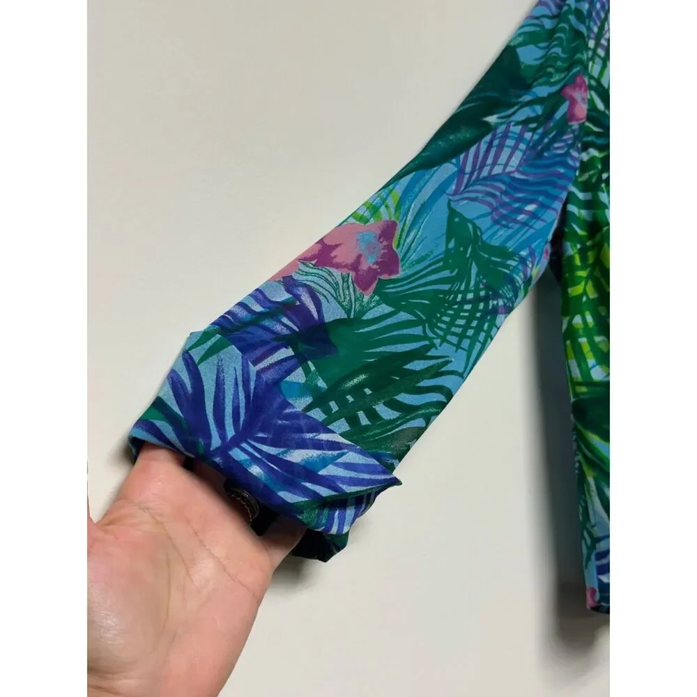 VINTAGE - MAGGY LONDON Two-Piece 100% Silk Tropical Print Midi Dress, Sz 14